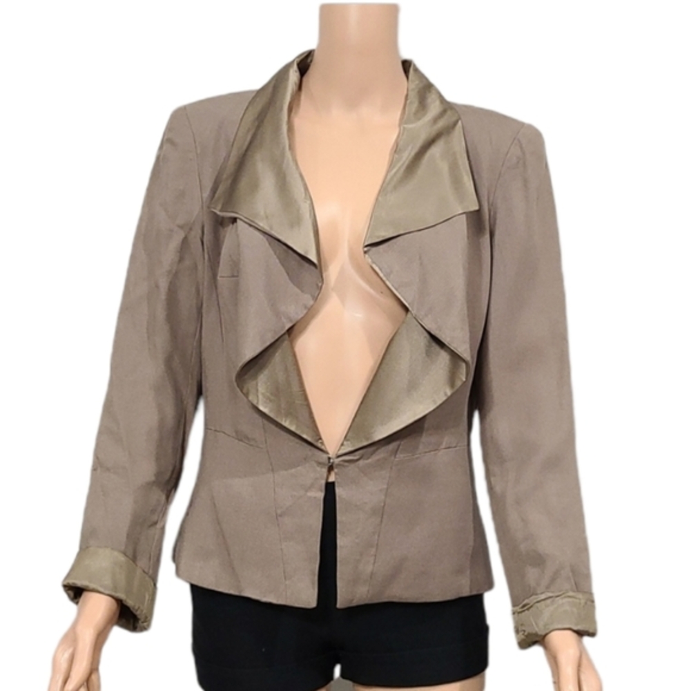 Anthropologie Tabitha Jacket Blazer Sz 8 Brown Women Silk Fitted‎ Shawl Collar
